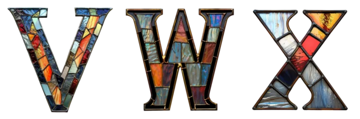 Rideaux velours Coloré Stained Glass Letters V W X Isolated on Transparent or White Background, PNG