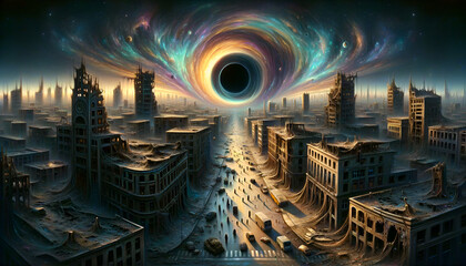 Obraz premium Black Hole over the Ruins