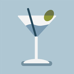 Vector cocktail glass with olive flat design illustration