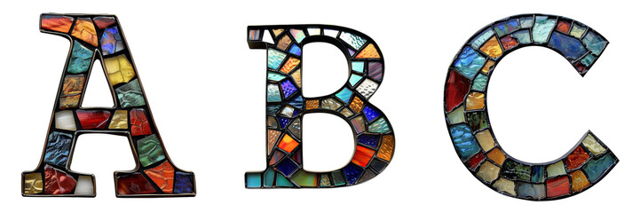 Letters A B C made of stained glass Isolated on Transparent or White Background, PNG