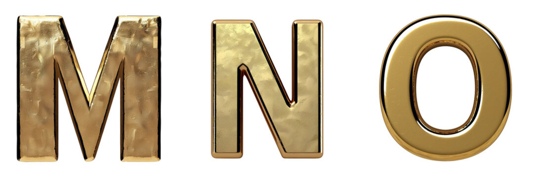 Smooth Gold MNOP Letters Isolated on Transparent or White Background, PNG