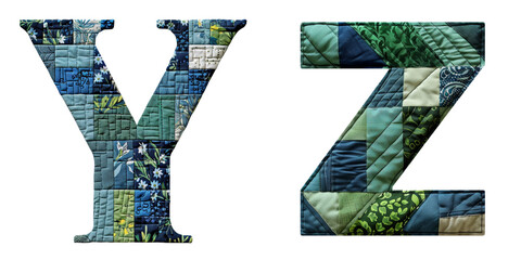 Quilted Patch Letters Y Z Isolated on Transparent or White Background, PNG
