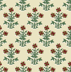 Floral block print booti design allover seamless repeat pattern digital textile design