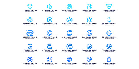 Set of letter G digital logo design. Abstract symbol logo for business technology. and finance