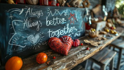 text "Always better together." draw with white chalk on blackboard with business elements,generative ai