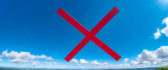 A large red cross on a blue sky. Red X mark in the sky.
