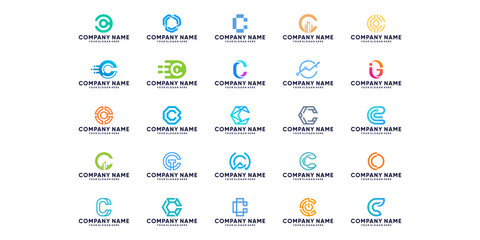 abstract letter C collection, letter C monogram for digital, technology, consulting