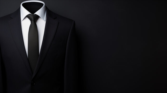 Black business suit with a tie and copy space background, Ai generated image