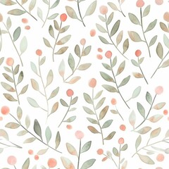Soft watercolor botanicals in radiant red and sage hues form a serene seamless pattern, evoking the beauty of desert flowers.
