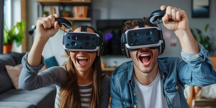 A young couple who enjoys immersive gaming. Generative Ai