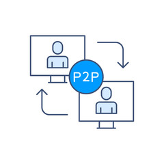 Peer-to-Peer Networking. Digital Collaboration. Vector Icon, Online Partnership. Peer to Peer Exchange. Minimalist Vector Graphic.