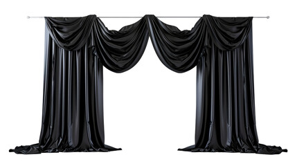 Elegant Black Velvet Stage Curtains Draped Gracefully Against a White Background