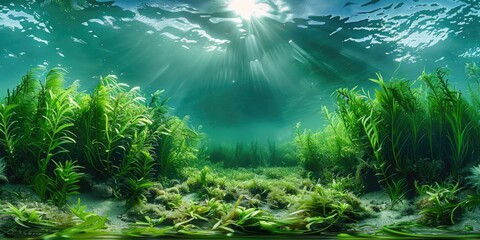 Fototapeta na wymiar Bright Green Seagrass Embellishing the Ocean Floor. Generative Ai