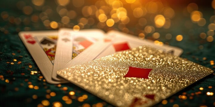 Beautiful 3D Render of Golden Casino Cards for Poker. Generative Ai