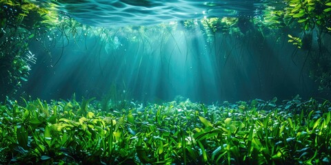 Bright Green Seagrass Embellishing the Ocean Floor. Generative Ai