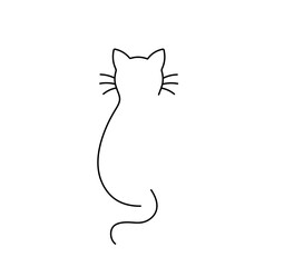 Vector isolated one single simple minimal sitting cat silhouette half body side view front view colorless black and white contour line easy drawing © MariMuz