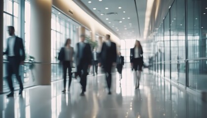Fototapeta premium businesspeople walking in the corridor of an business center, pronounced motion blur
