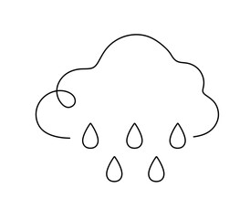Vector isolated simple minimal cloud with rain drops one single contemporary line colorless black and white contour line easy drawing