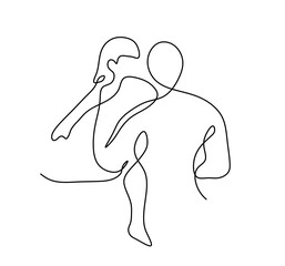 Obraz premium Vector isolated man holds a child in his arms, father and child one single contemporary line colorless black and white contour line easy drawing