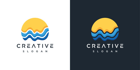 logo design Sea water waves, river water flow, water abstract vector pattern logo in blue and orange.