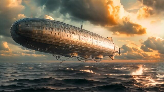 Oceanic Sentinel: Vintage Zeppelin in the Clouds. Generative ai