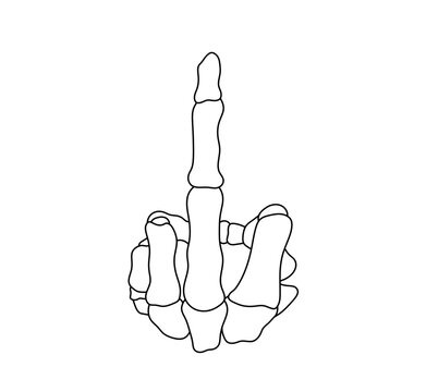 Vector isolated skeleton middle finger fuck hand gesture dead man colorless black and white contour line easy drawing