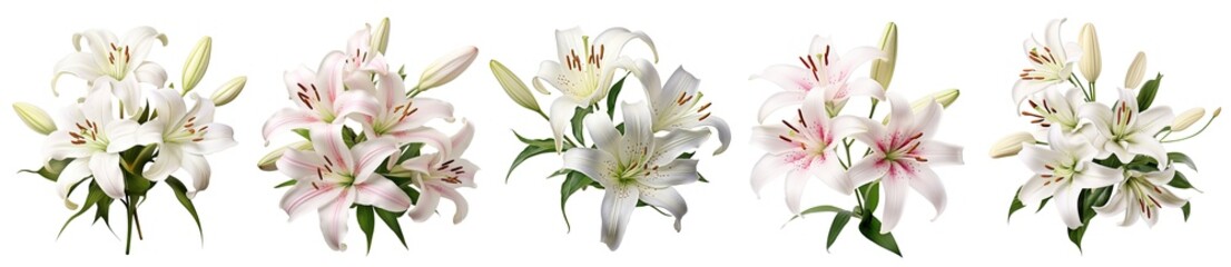 Set of elegant blooming lilies with buds, cut out