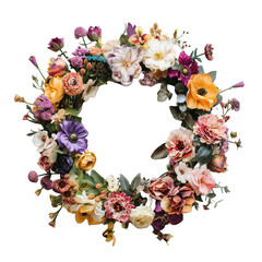 wreath of flowers  isolated on transparent background, 8th of march, women`s day inspiration created using generative Ai tools