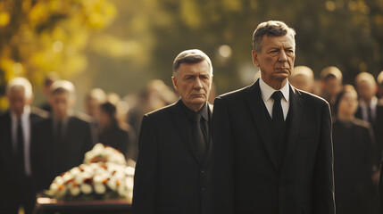 Deux hommes lors d'une cérémonie d'un enterrement.  - obrazy, fototapety, plakaty