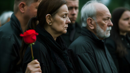 Une femme triste lors de la cérémonie d'enterrement. 