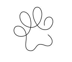 Vector isolated dog or cat paw print one single contemporary line symbol colorless black and white contour line easy drawing