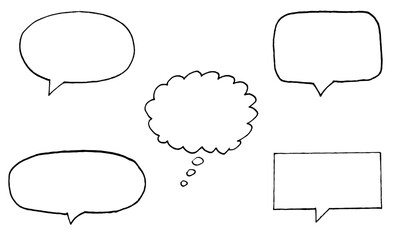Set of speech bubbles in different shapes. Isolated hand-drawn speech or thought bubbles on transparent or white background. Vector Illustration.