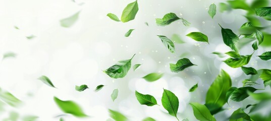 abstract image of green leaves flying in the wind Generative AI