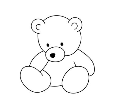 Vector isolated one single simple teddy bear toy sitting  colorless black and white contour line easy drawing