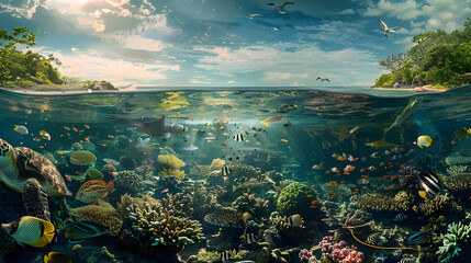 Vibrant Underwater Paradise with Overwater View for Diverse Ecosystems