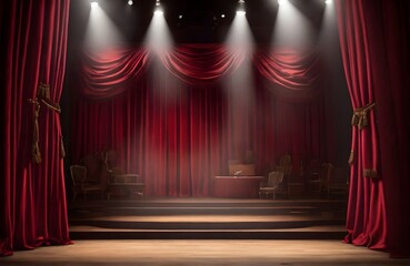 Magic theater red stage curtains Show Spotlight, stage with spotlight