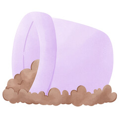 Cute purple clay pot with handle watercolor hand painting