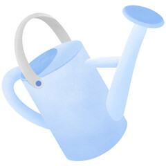 Cute blue watering can watercolor hand painting