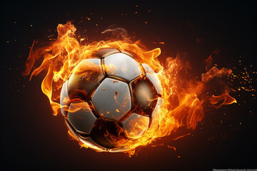 Football with fire on blackground
