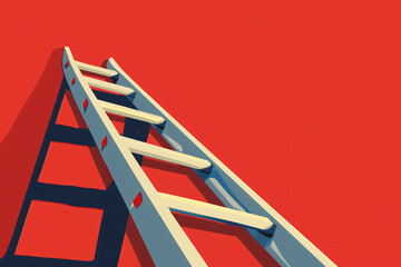 Abstract image of a blue ladder extending up a red background