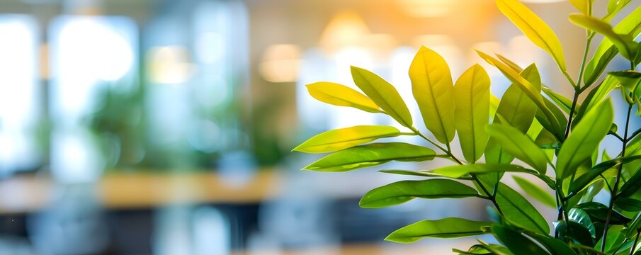 Greenery in an office setting promoting sustainability productivity and employee wellness. Concept Green Office Design, Sustainable Workspace, Productive Work Environment, Employee Wellness