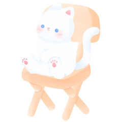 Kawaii Cat on the chair painted with watercolor