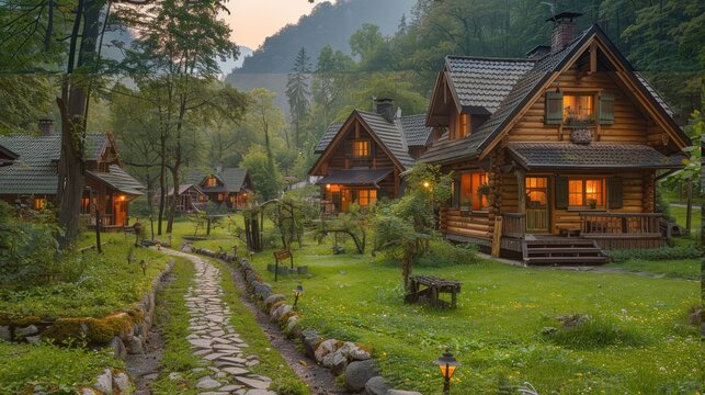 Village with old wooden houses in Slovakia village Cicmany