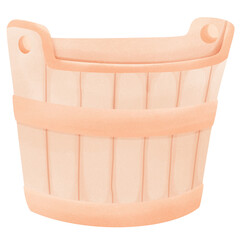 Kawaii wooden bucket for water painted with watercolor