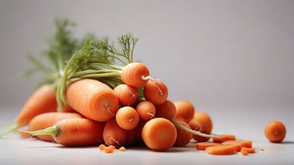 Pile of carrots with greens on a white background - 748883538
