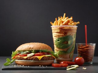 Hamburger fries, and large fast food lettuce leaves
- 748884104
