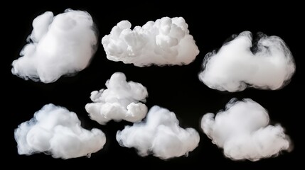 Cloud formations floats against a stark black background, showcasing the soft and intricate textures of condensed water vapor