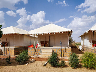 Luxury camping tents in a desert glamping site