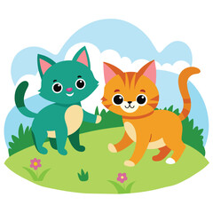 kittens playing vector art work illustration 