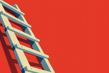 Ladder on a red background with its shadow